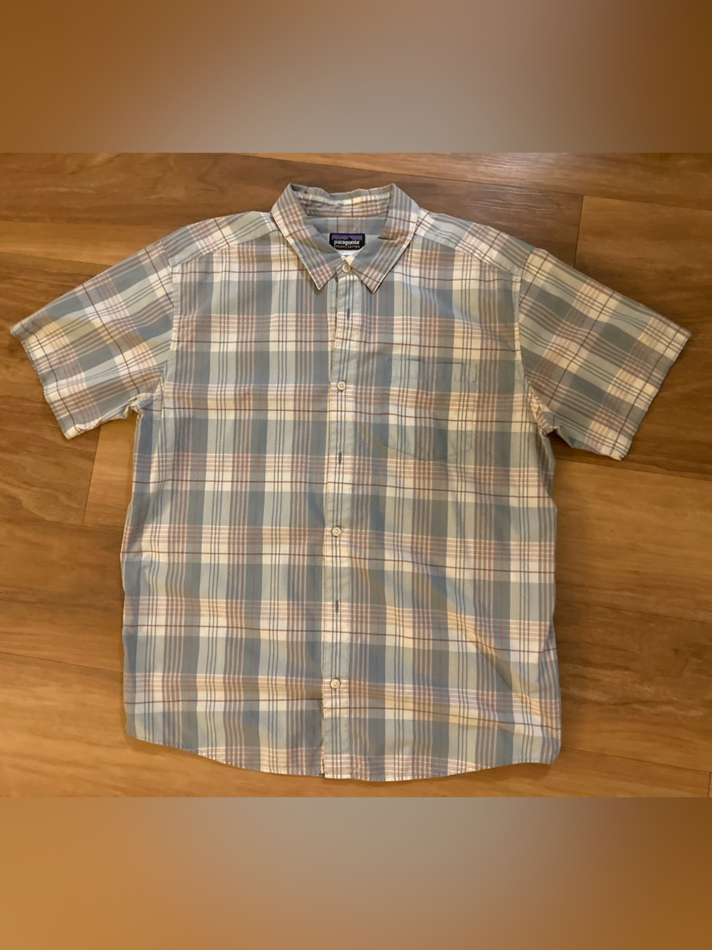 Patagonia Short-Sleeve Plaid Button-Up Shirt - Light Blue/Cream/Brown
